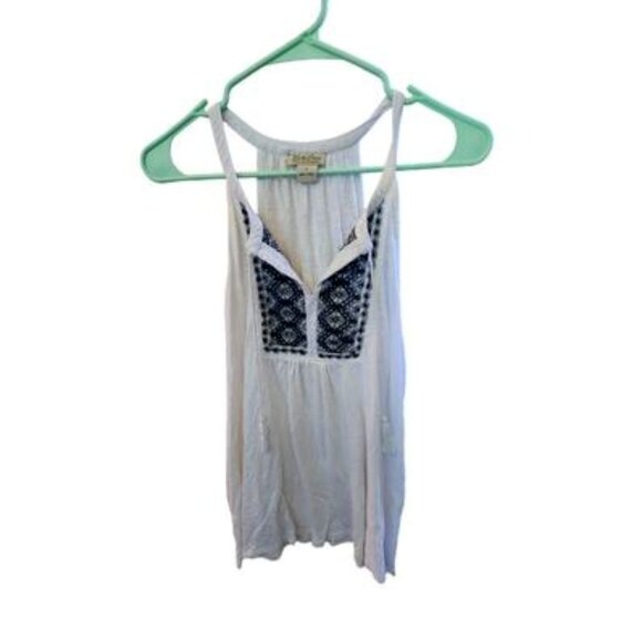 Lucky Brand White Tank Top with String and Front Design - Picture 1 of 3